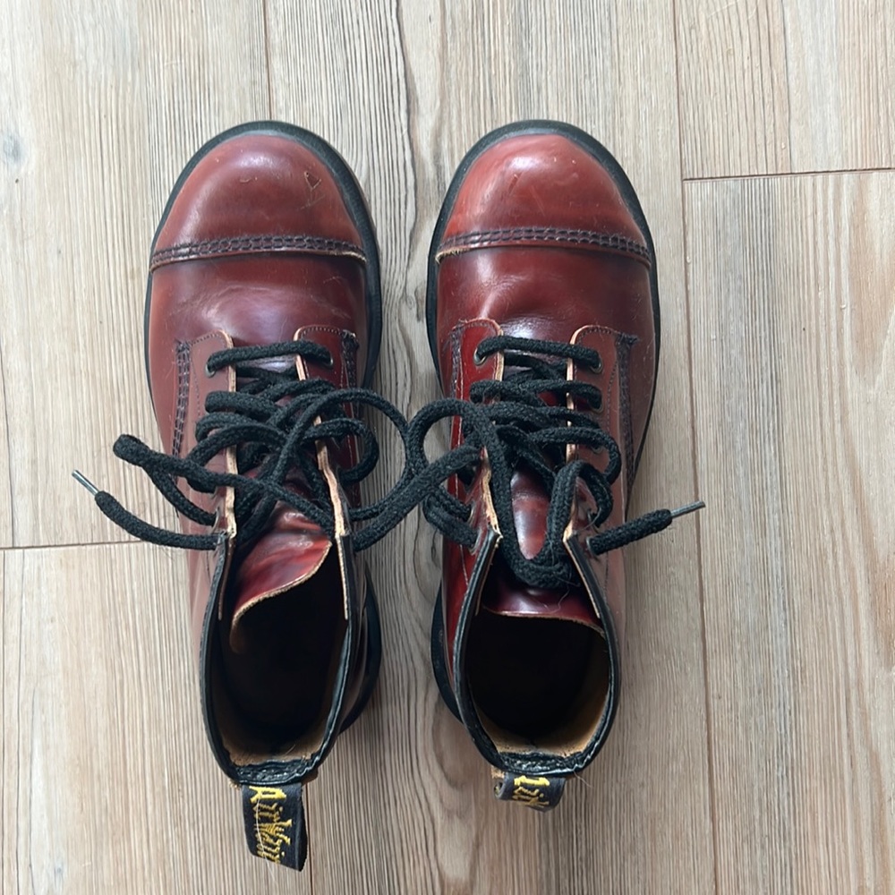 Vintage 90s Dr. Martens black steel toe chunky platform toe cap boots